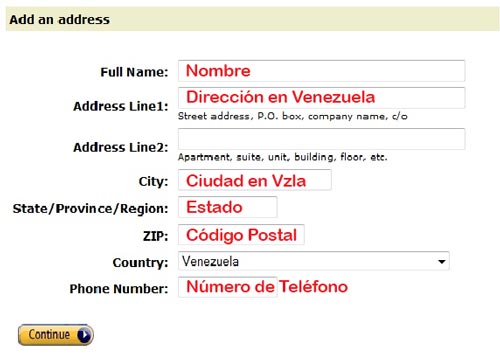 direccion en amazon desde venezuela