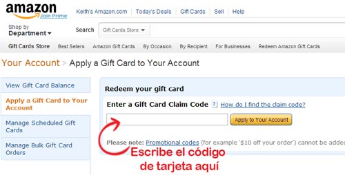 usar tarjeta de regalo amazon por Internet