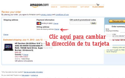 cambiar la direccion de una tarjeta comprar en amazon fuera de usa