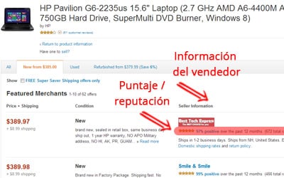 columna de informacion del vendedor ahorrar al comprar en amazon puntaje del vendedor