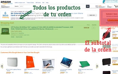 como comprar en amazon si no vives en usa carrito de compras y subtotal de la orden