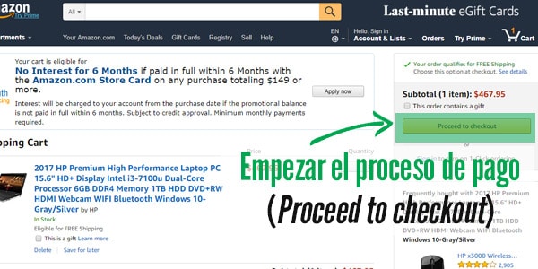 proceso de pago en amazon proceed to checkout