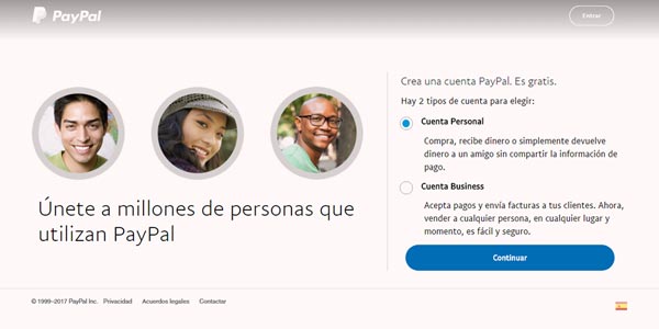 Cuenta PayPal personal o de negocios