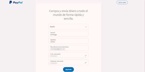 datos personales registrar una cuenta paypal