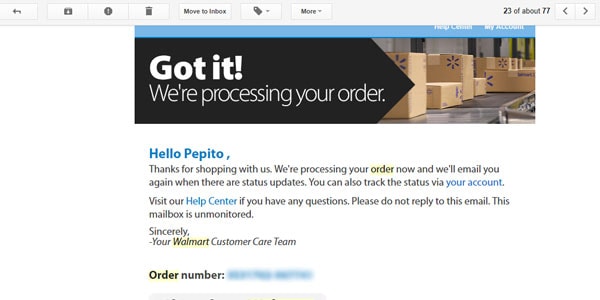 email de confirmación walmart orden