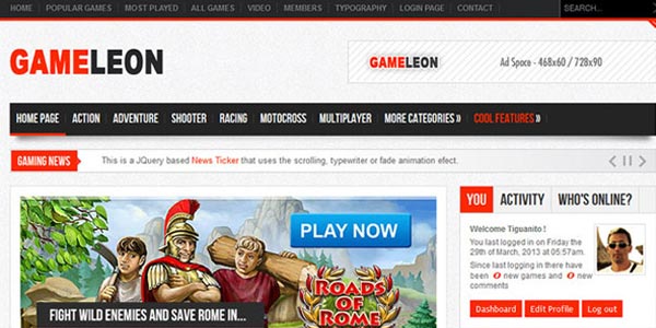 Plantillas WordPress para sitios de juegos: Gameleon