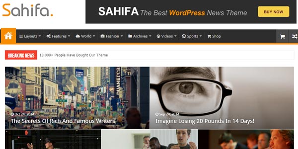 Temas WordPress para música, bandas y DJs: Sahifa