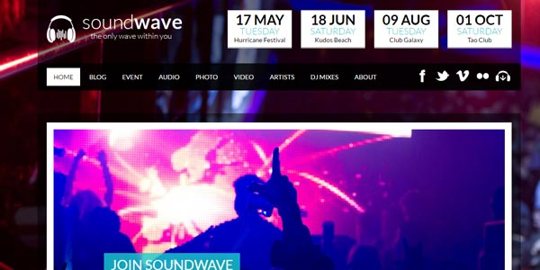 Temas WordPress para música, bandas y DJs: SoundWave