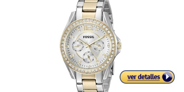 Mejores relojes de mujer reloj fossil riley con tonos dorado y plateado