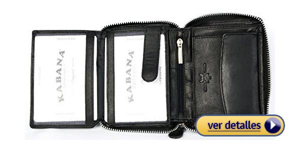 Billeteras con zipper para hombre billetera de cuero negro kabana