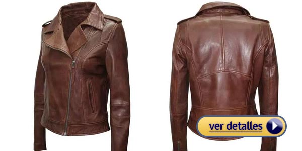 Chaquetas de cuero para mujeres baratas chaqueta marron castano de brando