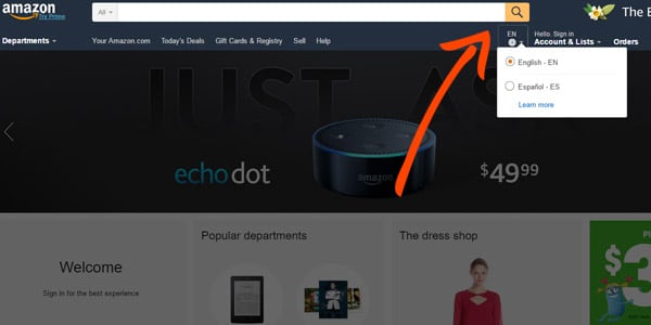 Cambiar el idioma de amazon a espanol