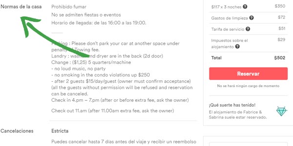 Airbnb lee las normas de casa