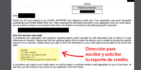 carta de tarjeta de credito negada reporte de credito itin