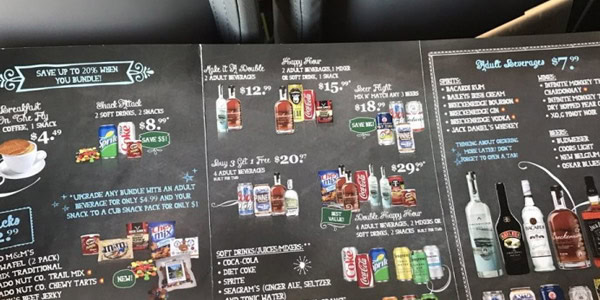 menu de comidas bebidas frontier airlines