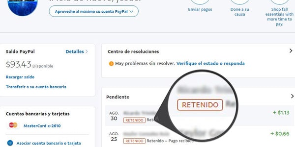 pago retenido paypal que hacer