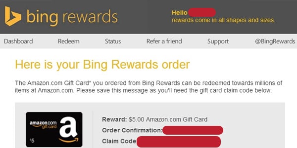 bing rewards ganar tarjetas de regalo prueba de pago